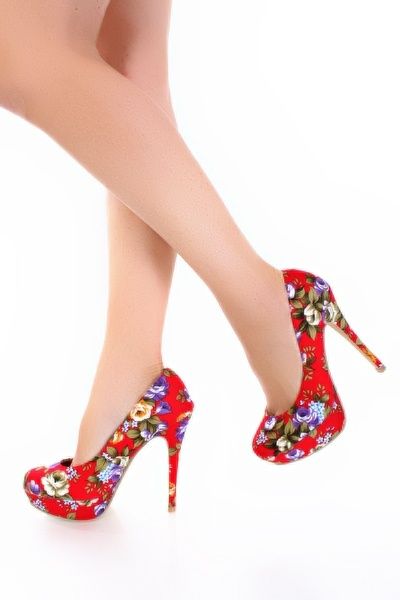 Scarpin Floral vermelho