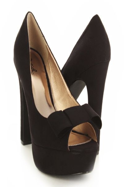 Peep toe Nobuk Preto com detalhe de laço